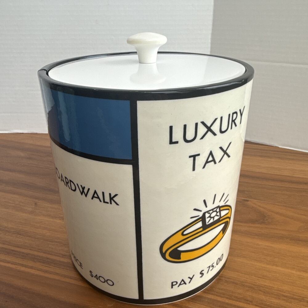 Vintage Monopoly Retro Ice Bucket With Lid -Park Place, Luxury Tax, Collectible